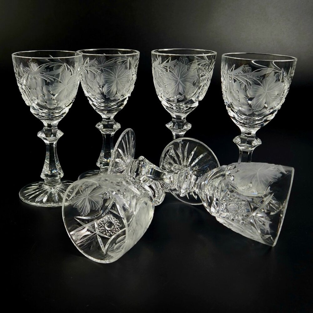 Vintage Stunning Cut-Crystal Cordial Glasses - Resemble Nachtmann Traube - 6